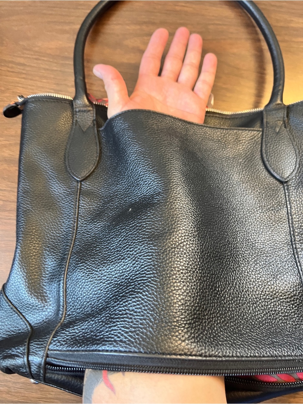 Lodis Large Black Leather Zippered Travel Tote - Picture 13 of 13